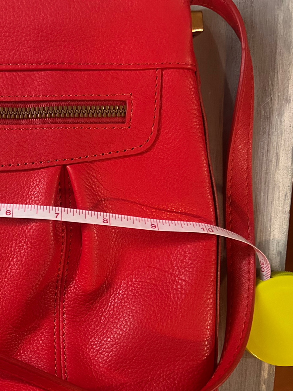 American Leather Co Red Pebbled Leather Crossbody with Gold Accents - Picture 5 of 7